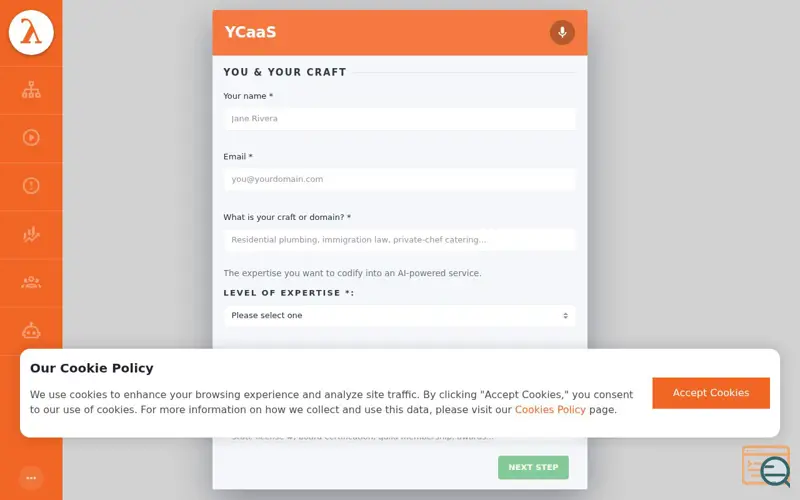 Screenshot of YCaaS