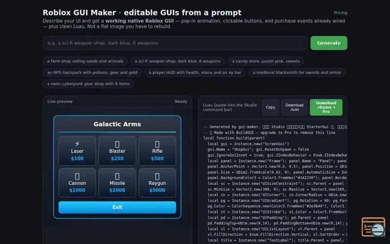 Screenshot of BuildGUI