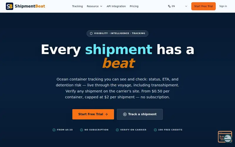 Screenshot of ShipmentBeat