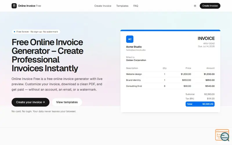 Screenshot of Online Invoice Free