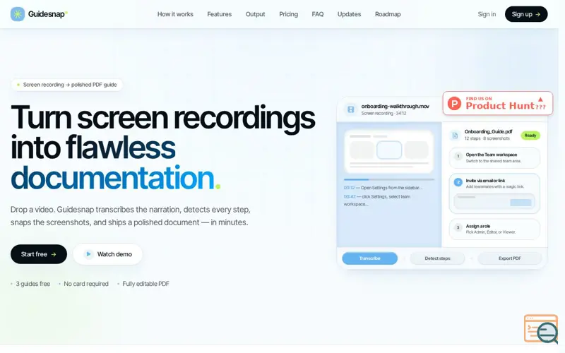 Screenshot of Guidesnap, a launch using TanStack Router