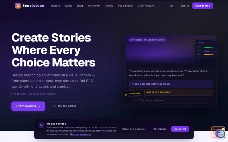 Screenshot of StoryQuestor