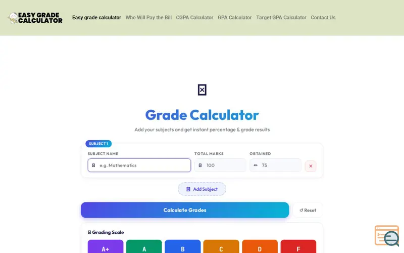 Screenshot of Easy Grade Calculator