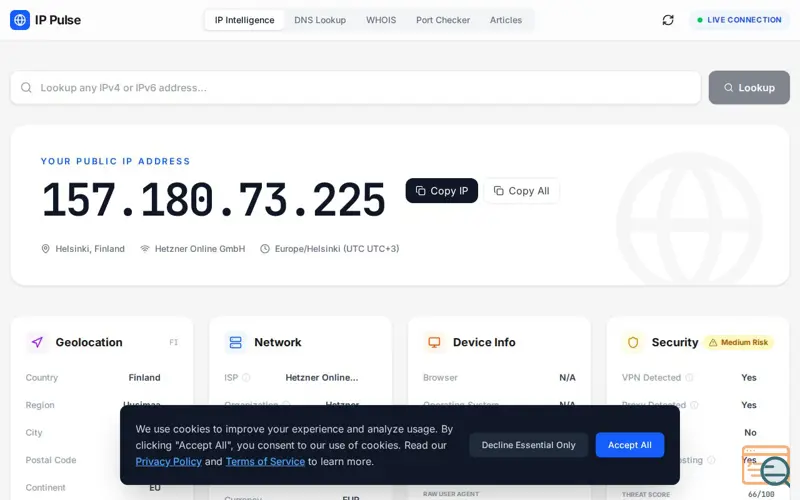 Screenshot of IP Pulse