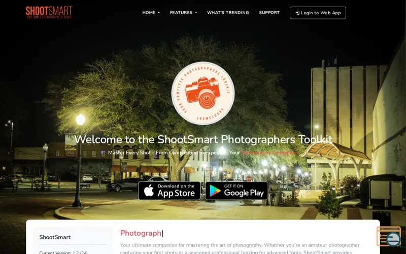 Screenshot of ShootSmart — photographers toolkit app, a launch using HostPapa DNS