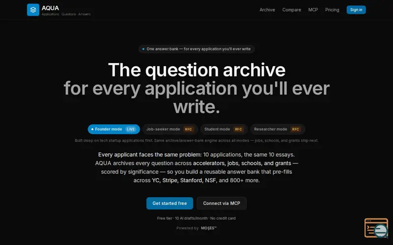 Screenshot of Applications. Questions. Answers. AQUA