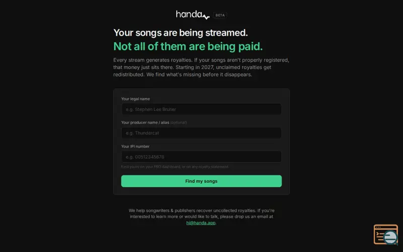 Screenshot of handa