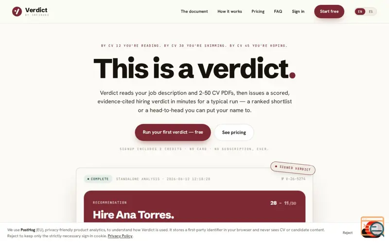 Screenshot of Verdict