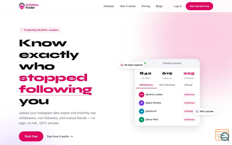 Screenshot of Unfollow Finder