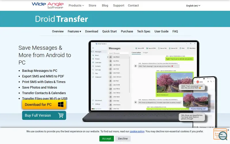 Screenshot of Droid Transfer, a launch using Mailtrap