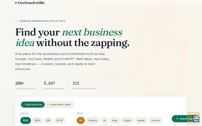 Screenshot of OneHundredBiz