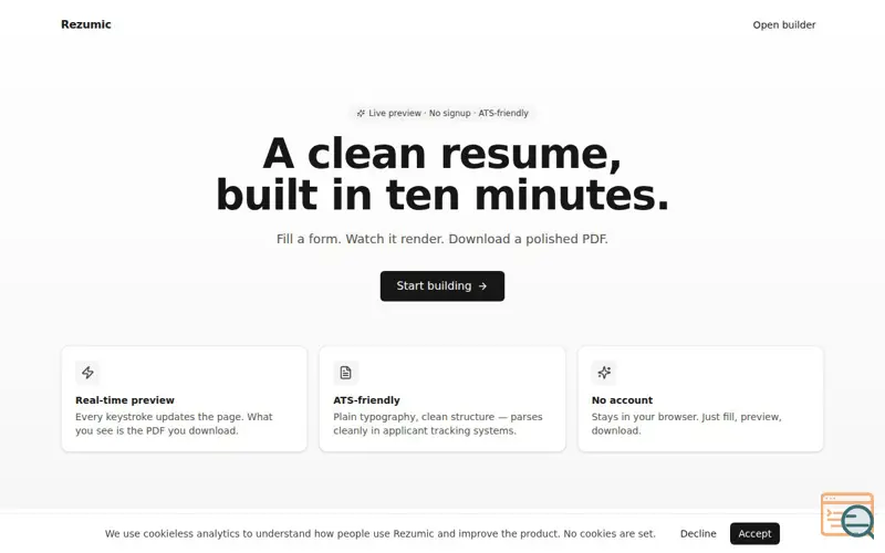 Screenshot of Rezumic