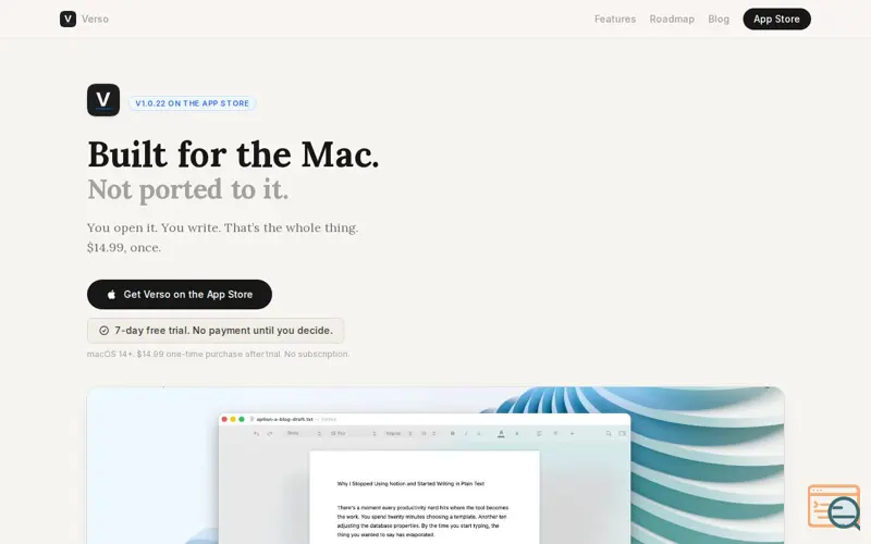 Screenshot of Verso