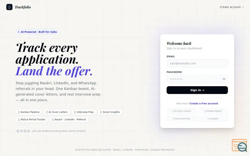 Screenshot of Trackfolio