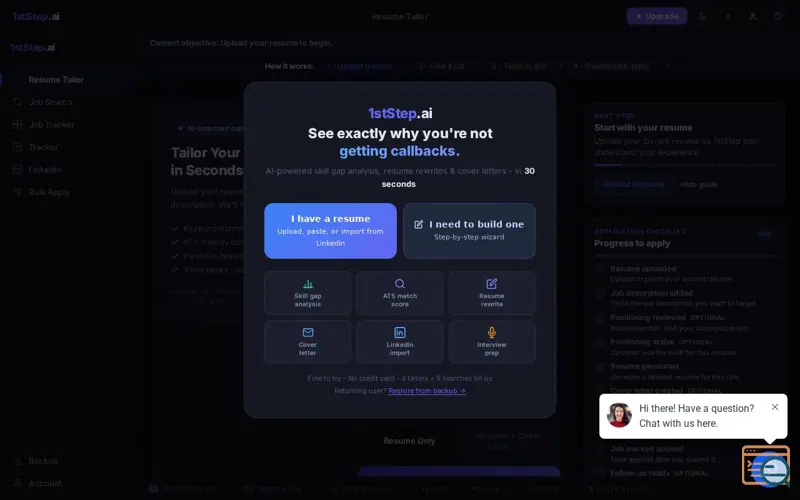 Screenshot of app.1stStep.ai, a launch using GoHighLevel