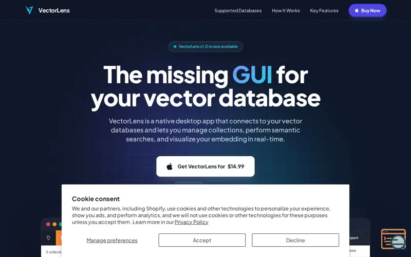 Screenshot of VectorLens — The Vector Database GUI