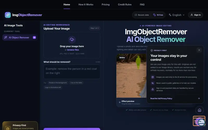 Screenshot of ImgObjectRemover | AI Object Remover
