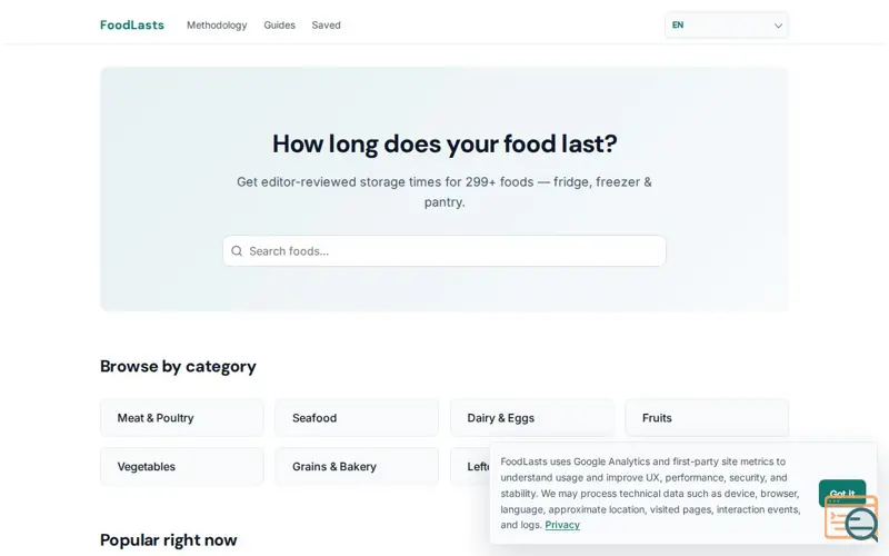 Screenshot of FoodLasts