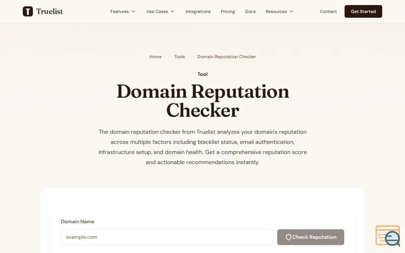 Screenshot of Domain Reputation Checker by Truelist