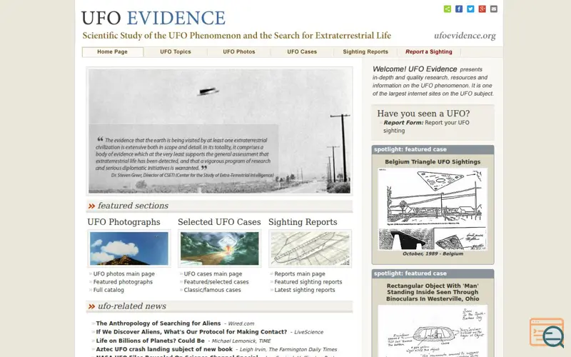 Screenshot of Best Old School UFO Website, a launch using FastClick