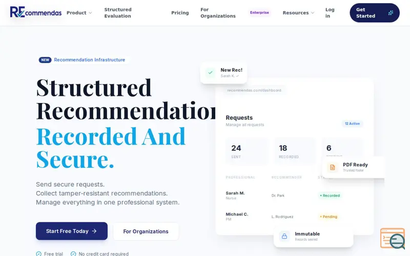 Screenshot of Recommendas