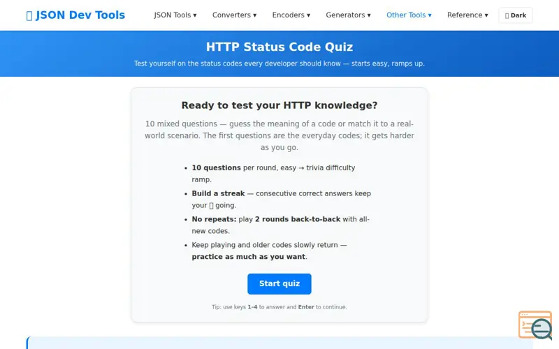 Screenshot of HTTP Status Code Quiz 