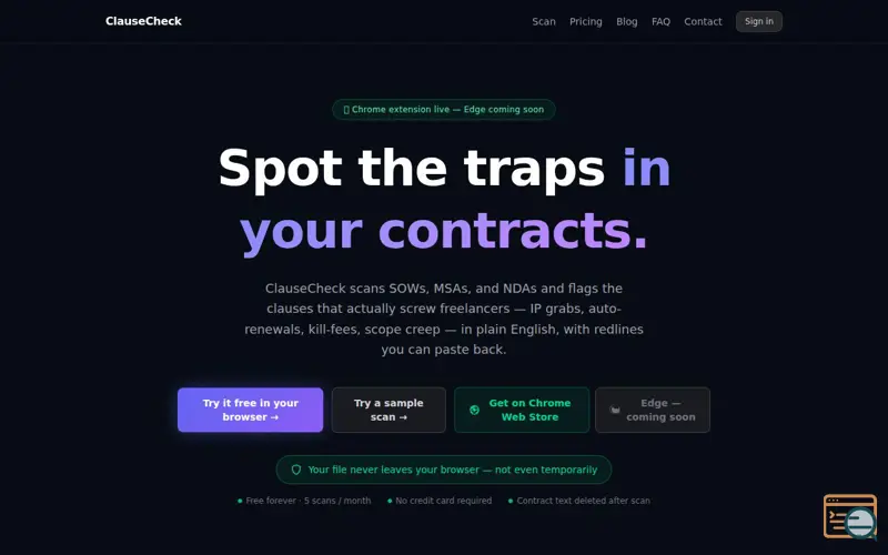 Screenshot of ClauseCheck — Stop signing bad contracts