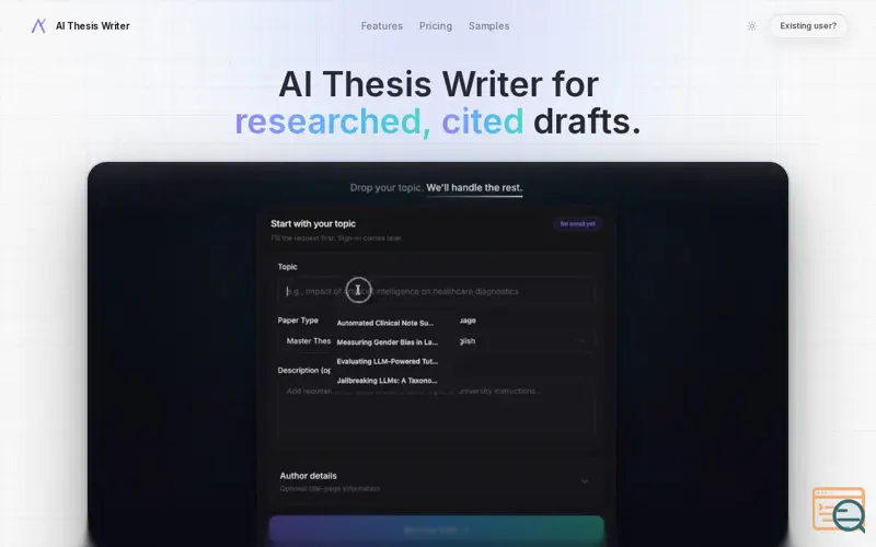 Screenshot of AI Thesis Writer