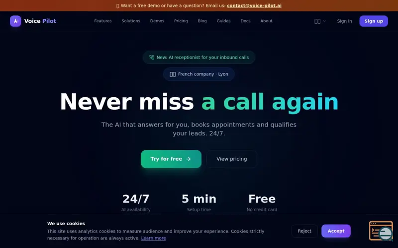 Screenshot of Voice Pilot, a launch using Retell AI