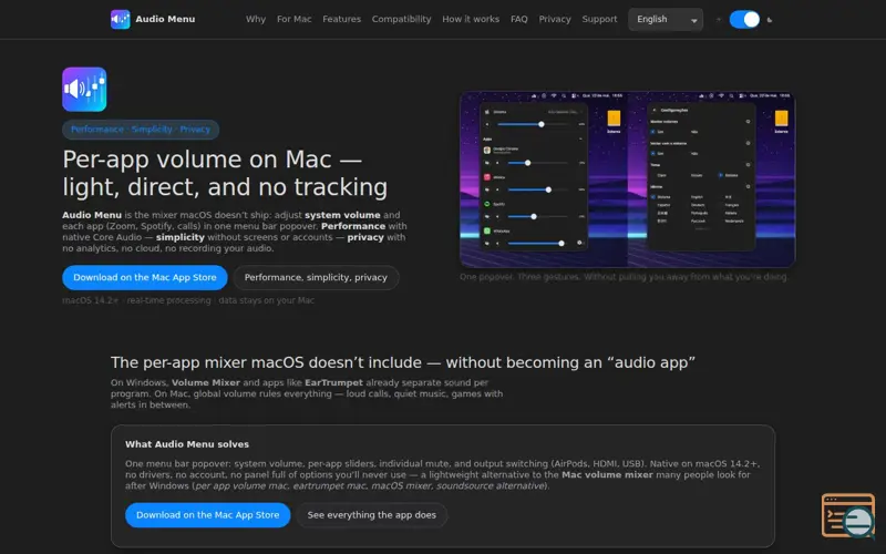 Screenshot of Audio Menu