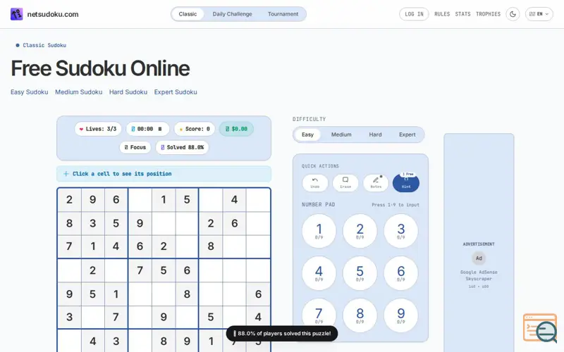 Screenshot of NetSudoku