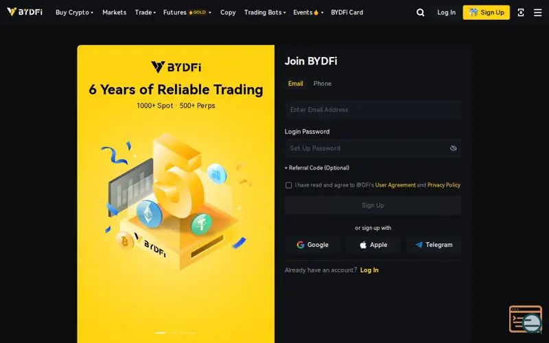 Screenshot of BYDFi Referral Code