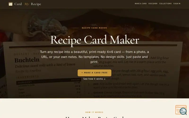 Screenshot of Card My Recipe