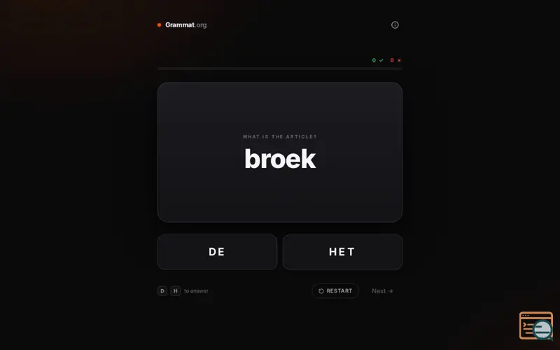 Screenshot of Grammat — Practice Dutch articles