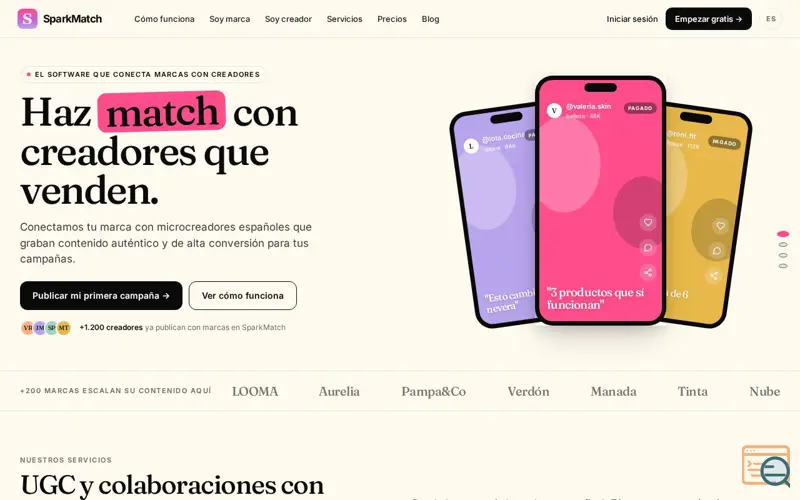 Screenshot of SparkMatch, a launch using Phyllo