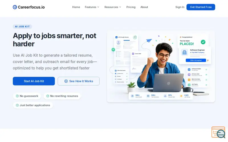 Screenshot of Land your dream job with AI career tools