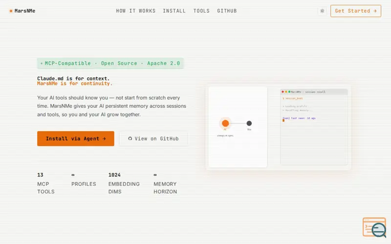 Screenshot of MarsNMe — Not Just Context. Continuity.