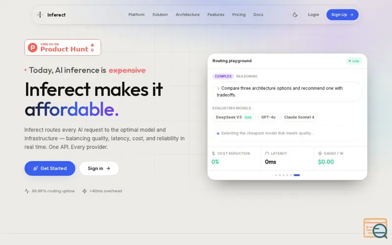 Screenshot of Inferect — The Intelligence Layer for AI Inference.