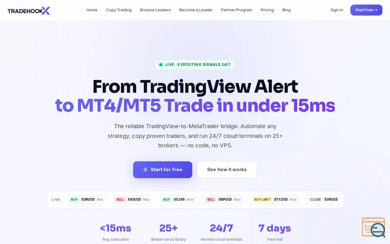 Screenshot of Automate TradingView signals to MT5/MT4