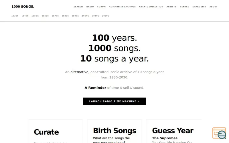 Screenshot of 1000songs.co.uk