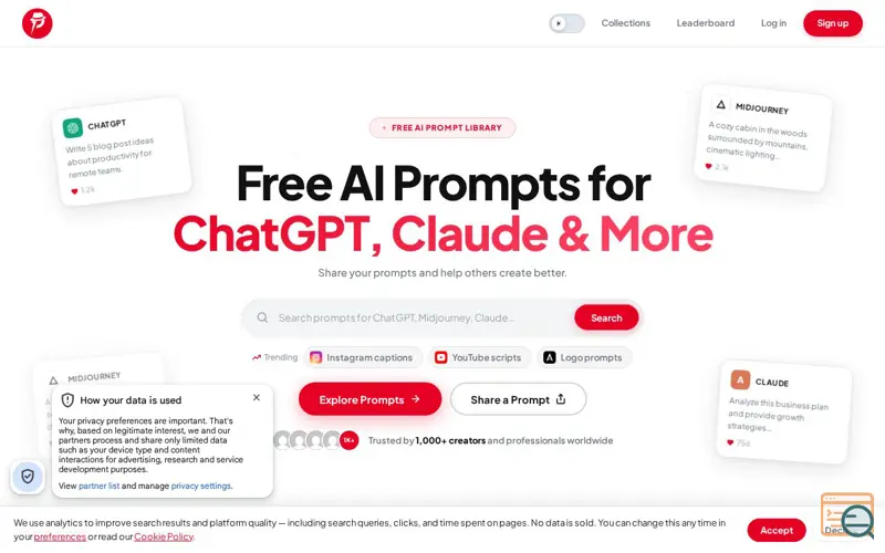 Screenshot of pineprompts.com
