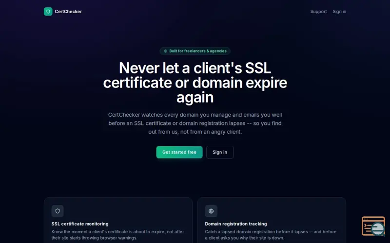 Screenshot of CertChecker -- SSL & Domain Expiry Monitoring