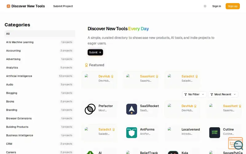 Screenshot of Discover New Tools - Discover New Tools is a platform to discover and upvote the best tech products. Find top products launching daily., a launch using DR Checker