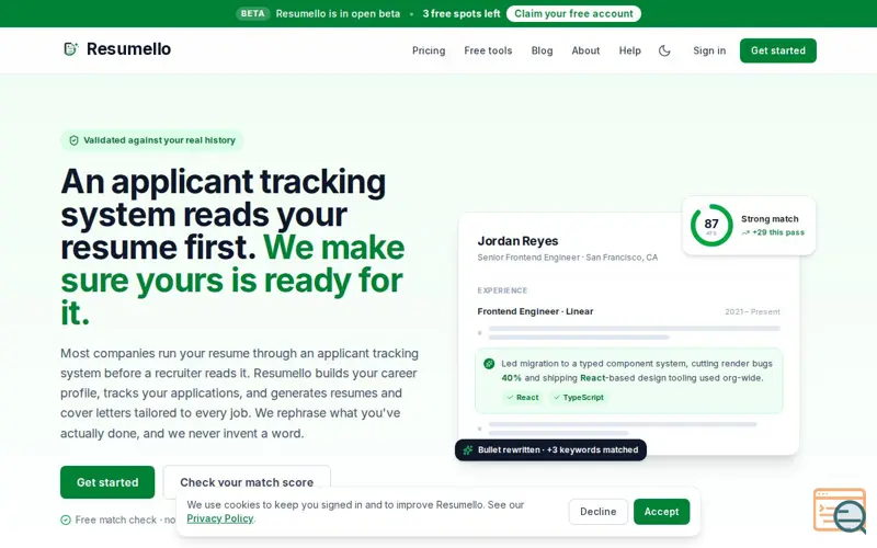 Screenshot of Resumello