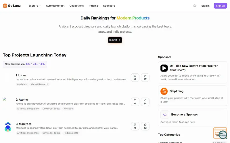 Screenshot of Go Lanz - Go Lanz is a platform to discover and upvote the best tech products. Find top products launching daily.