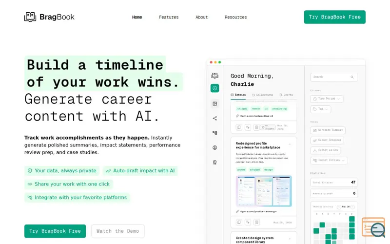 Screenshot of BragBook