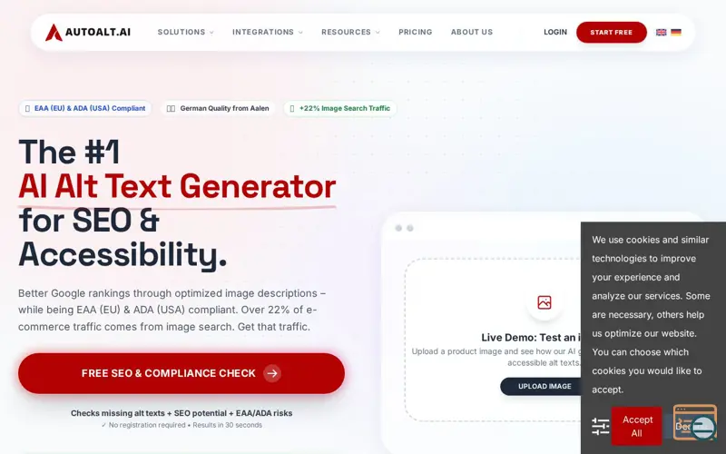 Screenshot of AutoAlt.ai, a launch using WeePie Cookie Allow