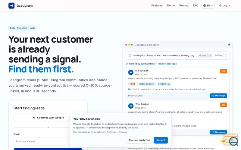 Screenshot of Leadgram