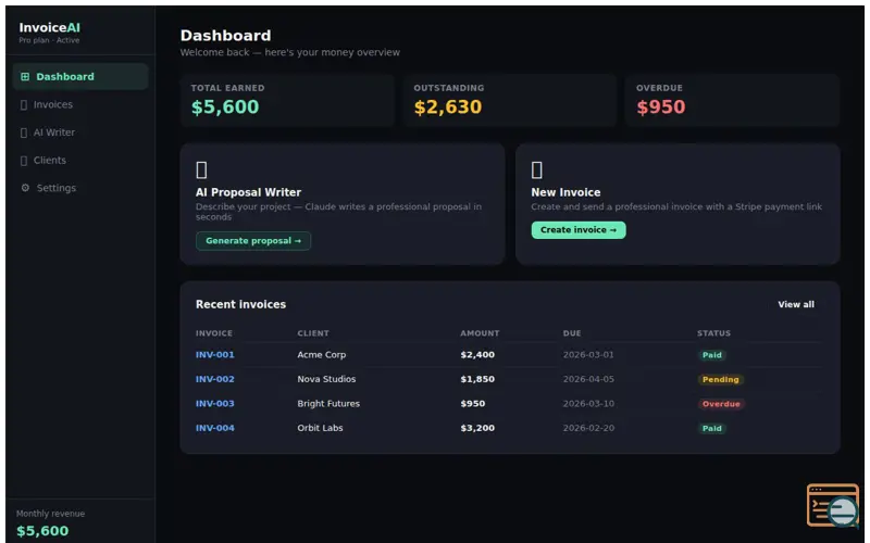 Screenshot of InvoiceAI