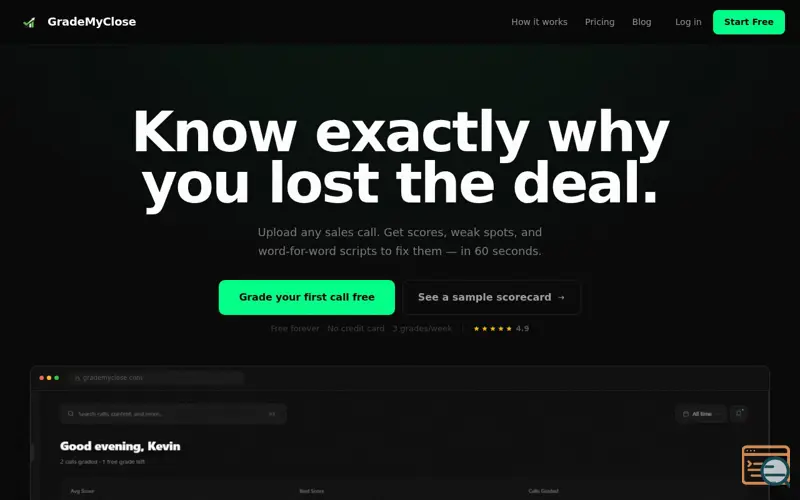 Screenshot of GradeMyClose